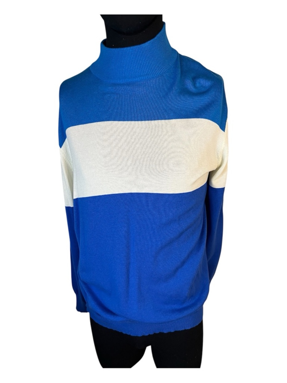 Oxknit NWT Men's Blue and Cream Colorblock Mockneck Cotton  Sweater